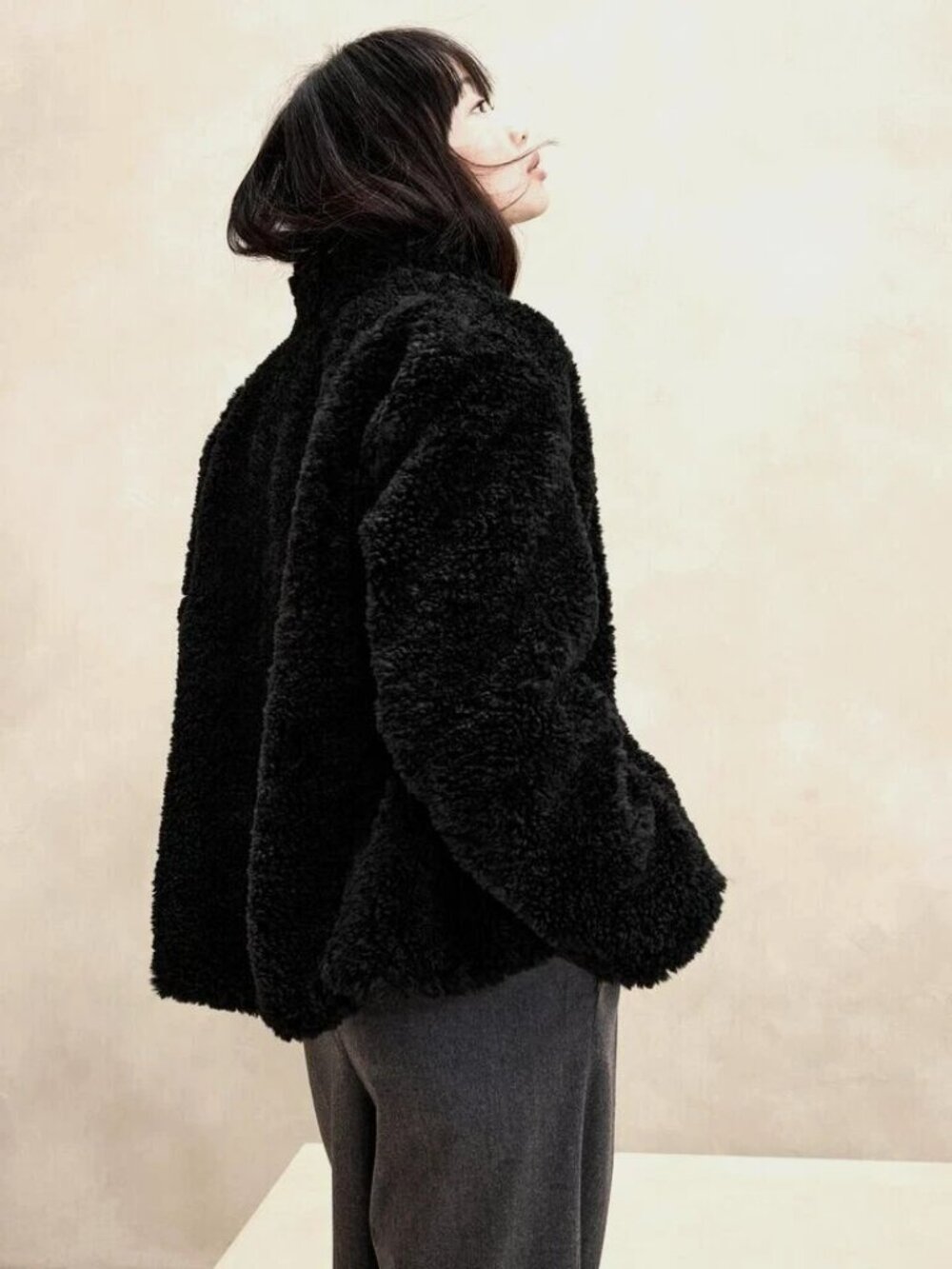 Banana Republic PS Petite Small Serres Curly Sherpa Coat Black NWT! Beautiful! - Picture 3 of 5